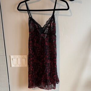 Linea Donatella Black and Red Floral Lace Chemise